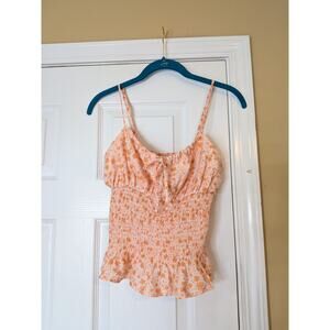 Suite 2949 Floral Smocked Tank Top Orange Ruffle Hem Size M Cottagecore Preppy